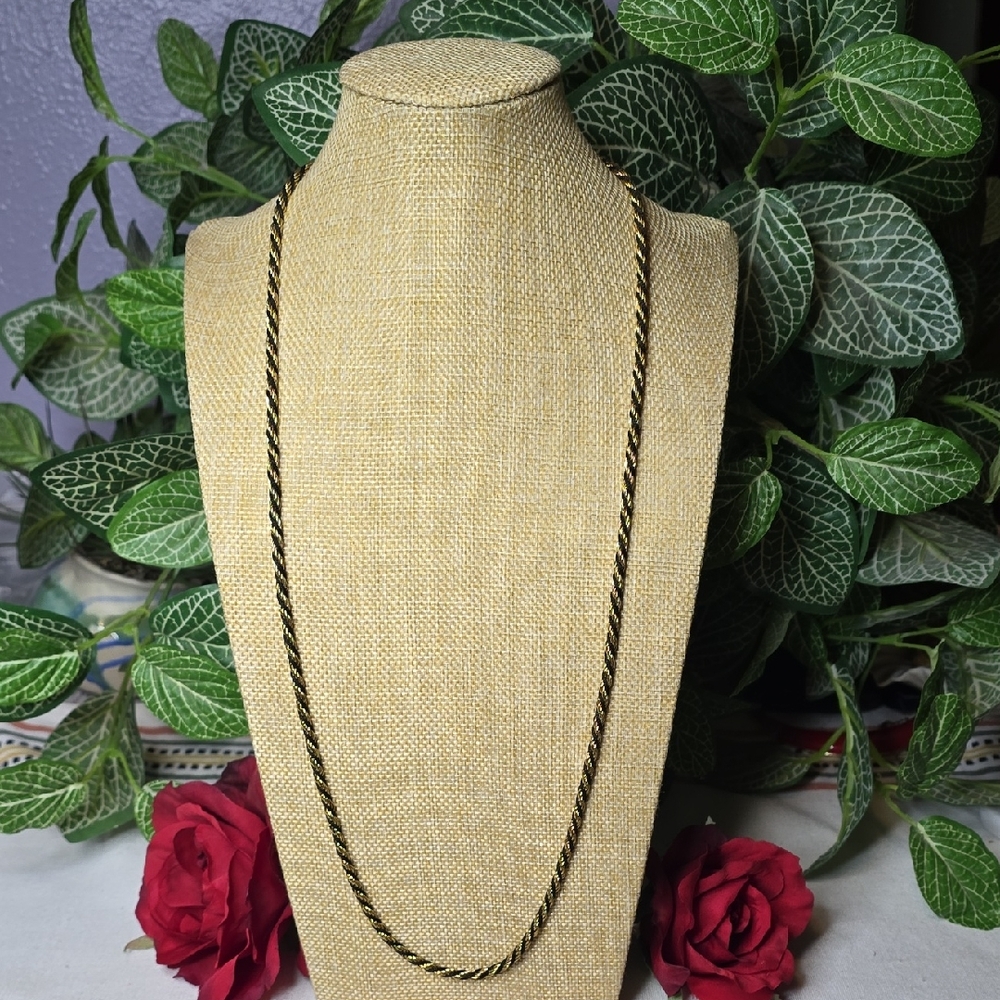Crown Trifari Twisted Gold and Black Tone Necklace